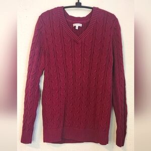 Croft & Barrow Maroon V-Neck Cable‎ Knit Cotton Sweater, Size L